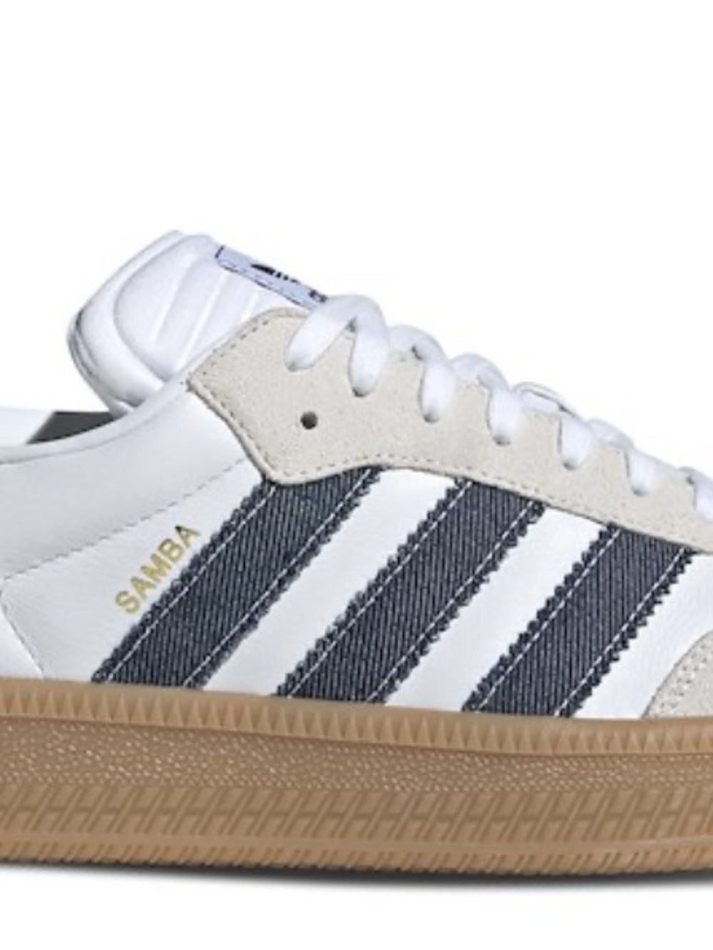 adidas Samba Sneakers - White with Navy Stripes and Gum Sole